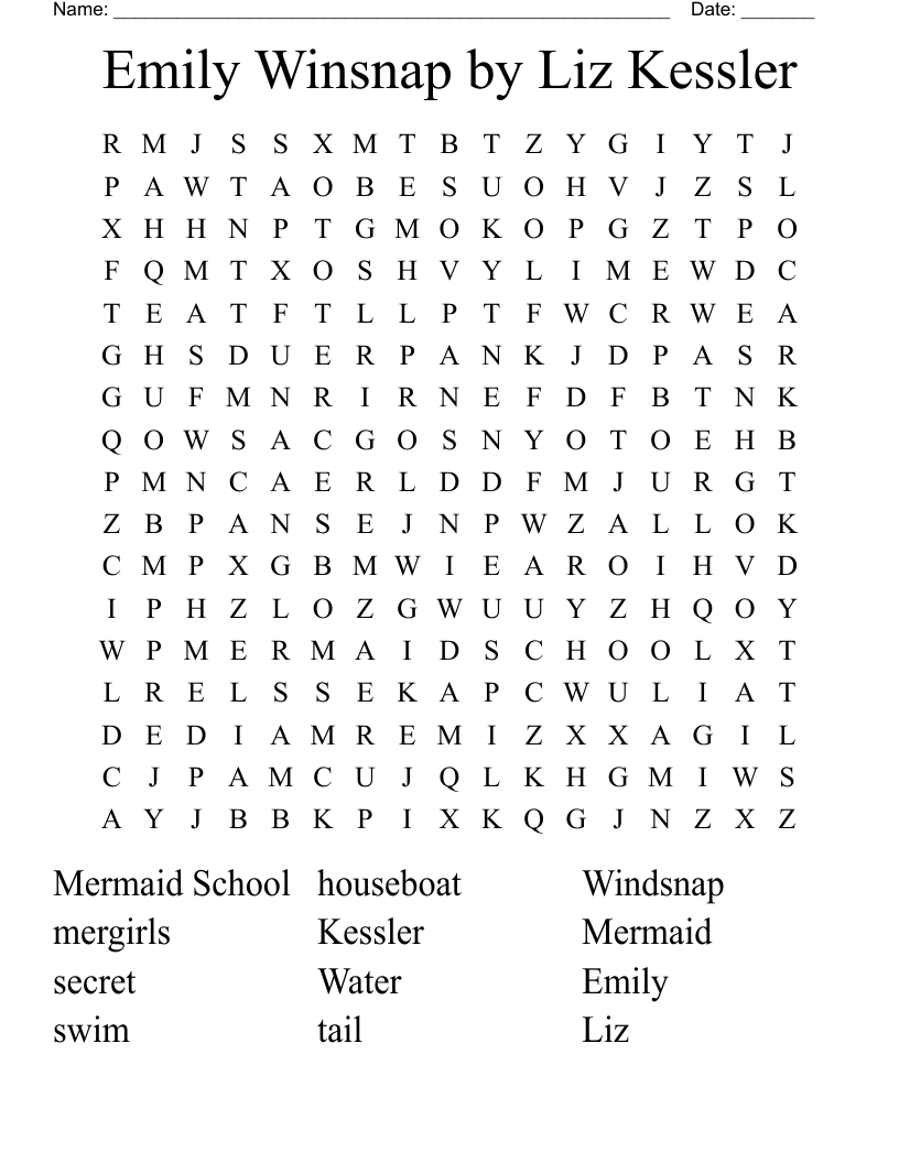 Emily Winsnap by Liz Kessler Word Search