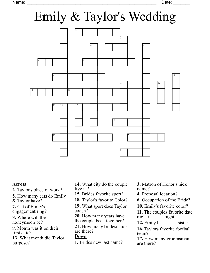 Emily & Taylor's Wedding Crossword