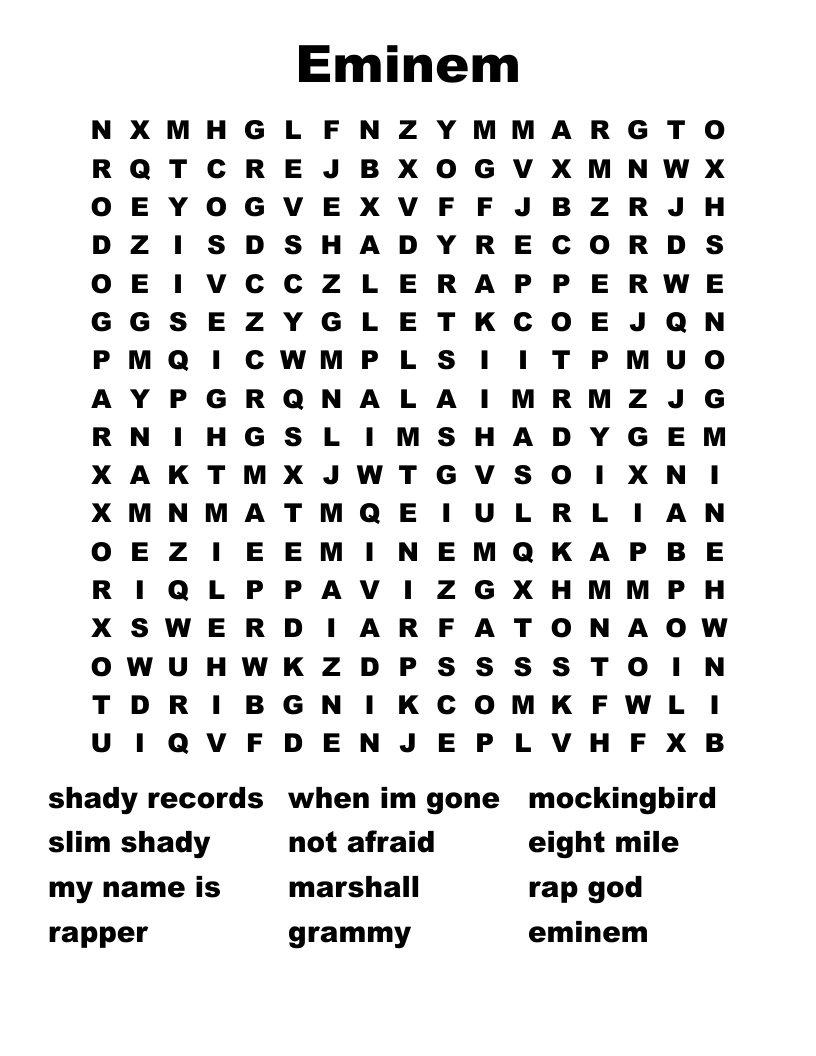 Eminem Word Search