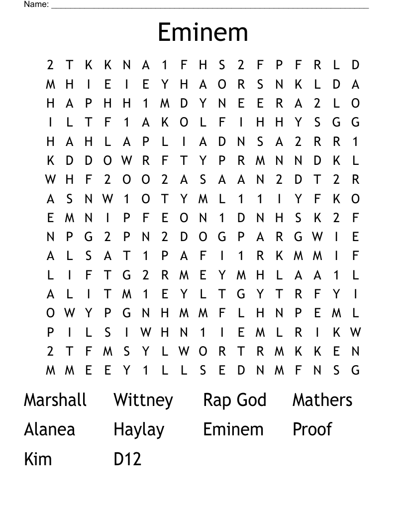 Eminem Word Search