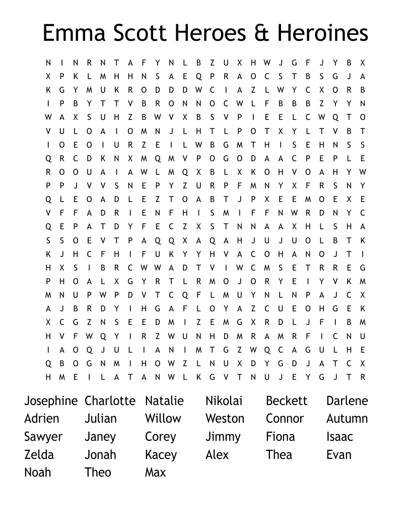 Emma Scott Heroes & Heroines Word Search