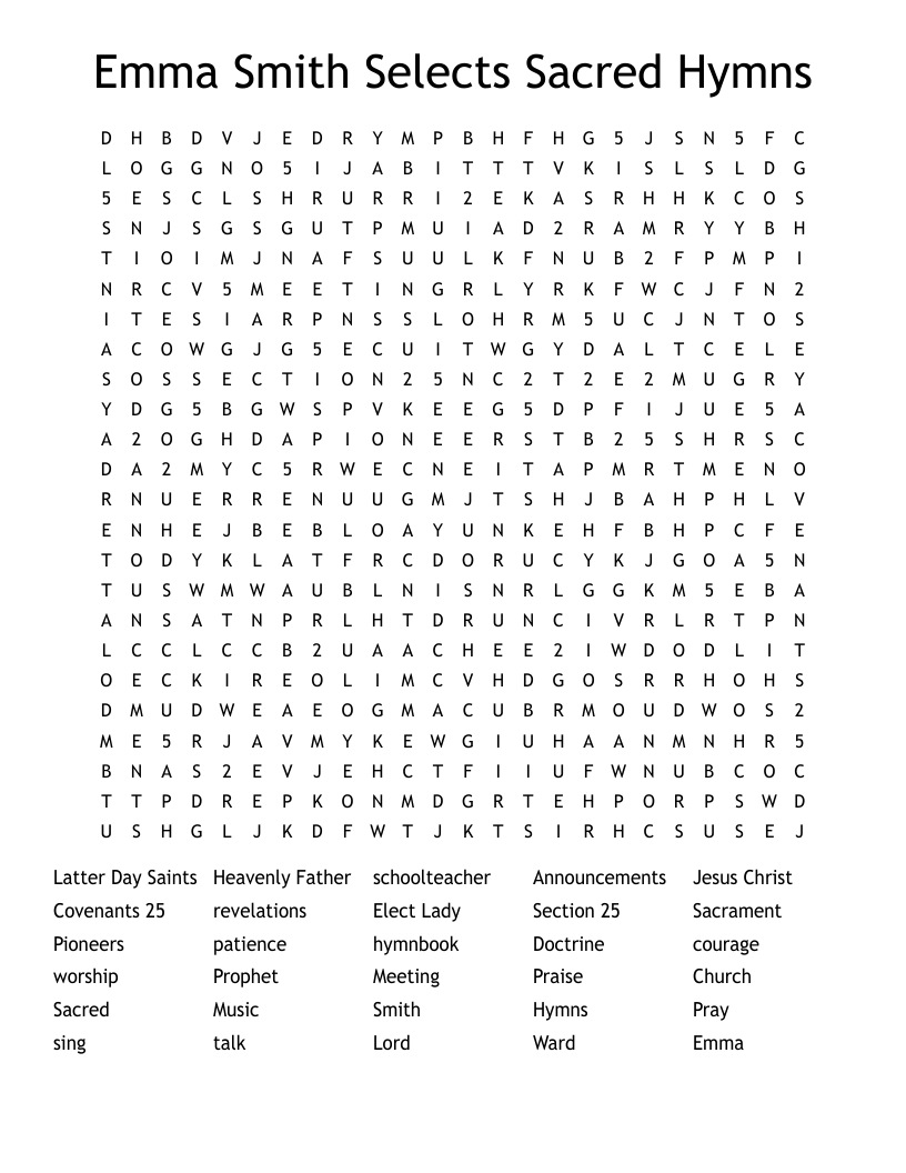 Emma Smith Selects Sacred Hymns Word Search