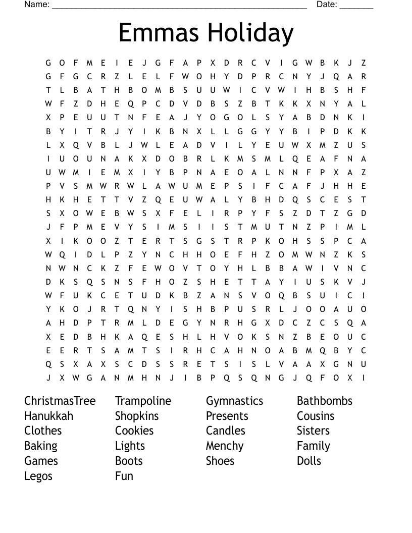 Emmas Holiday Word Search