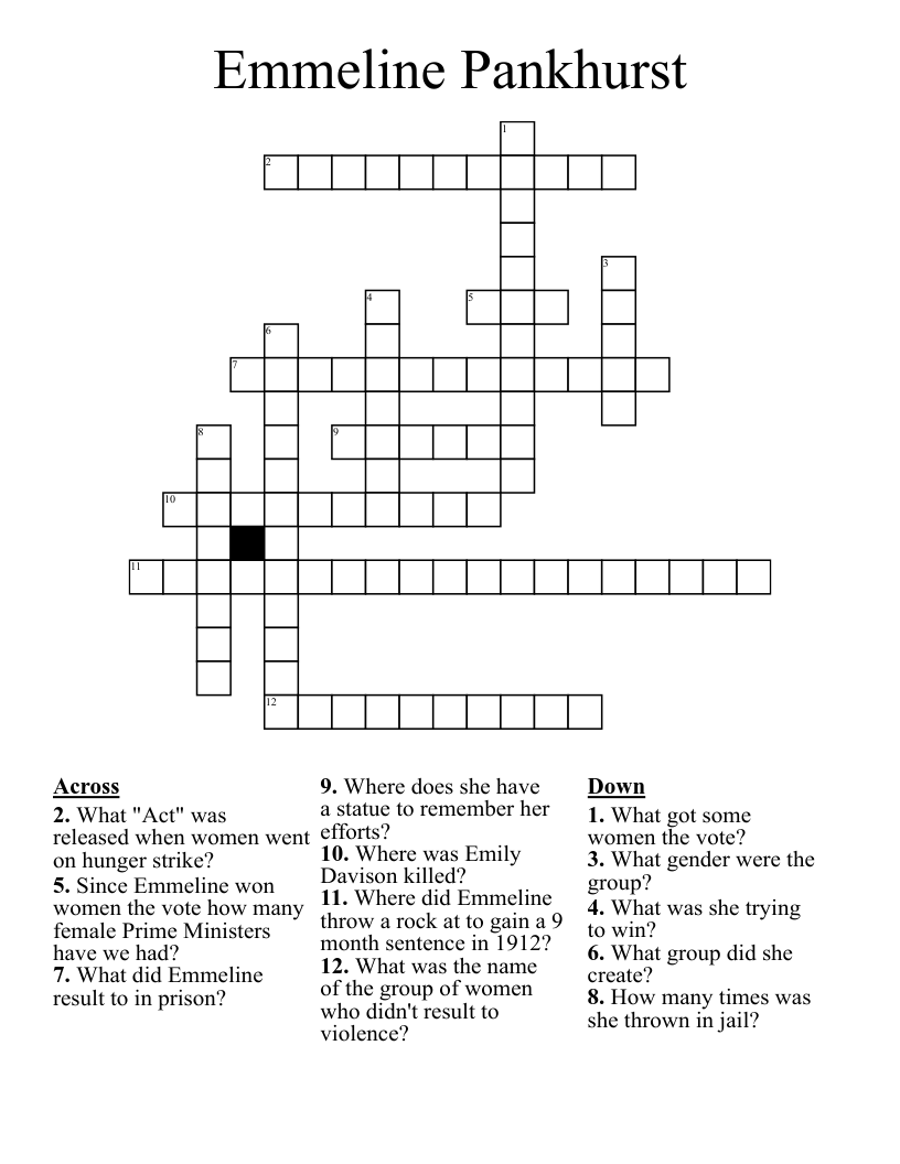 Emmeline Pankhurst Crossword