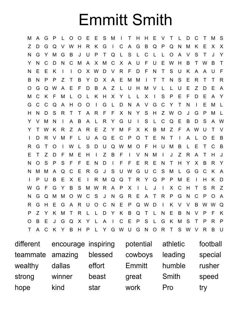 Emmitt Smith Word Search