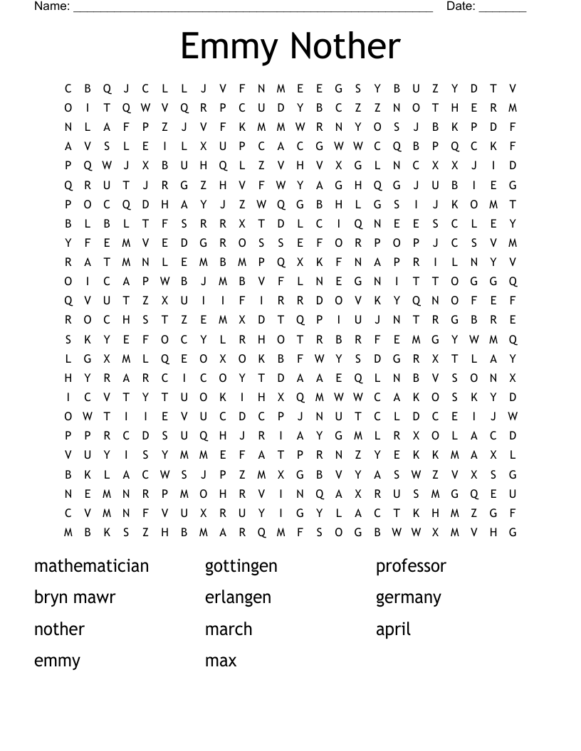 Emmy Nother Word Search