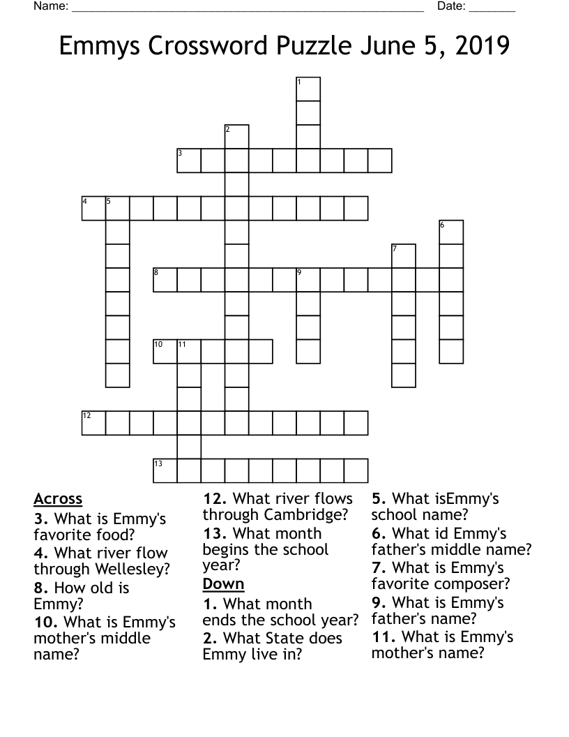 Emmys Crossword Puzzle June 5, 2019