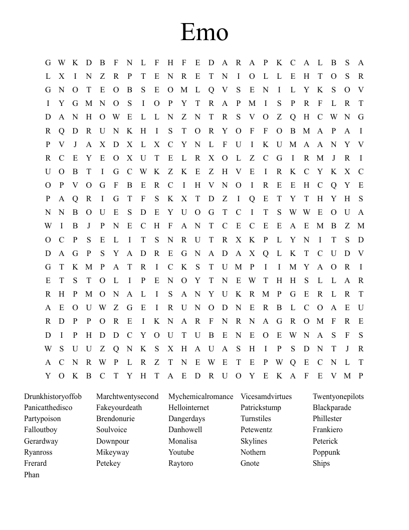 Emo Word Search
