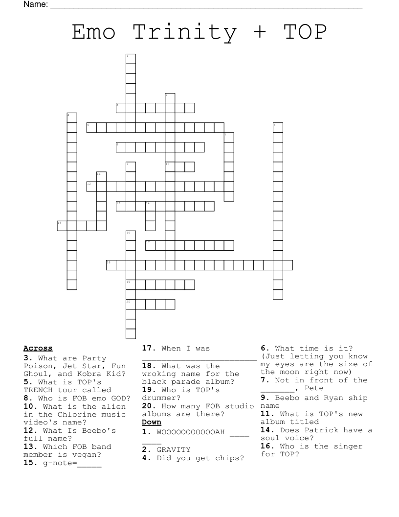 Emo Trinity + TOP Crossword
