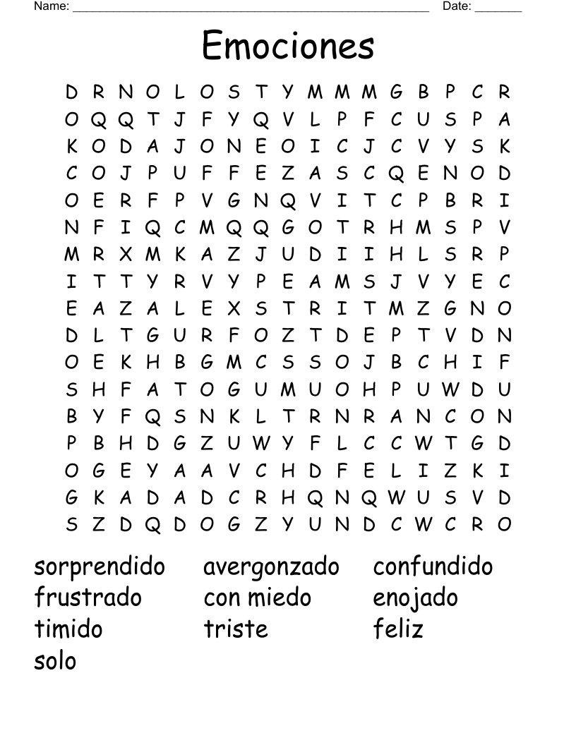 Emociones Word Search