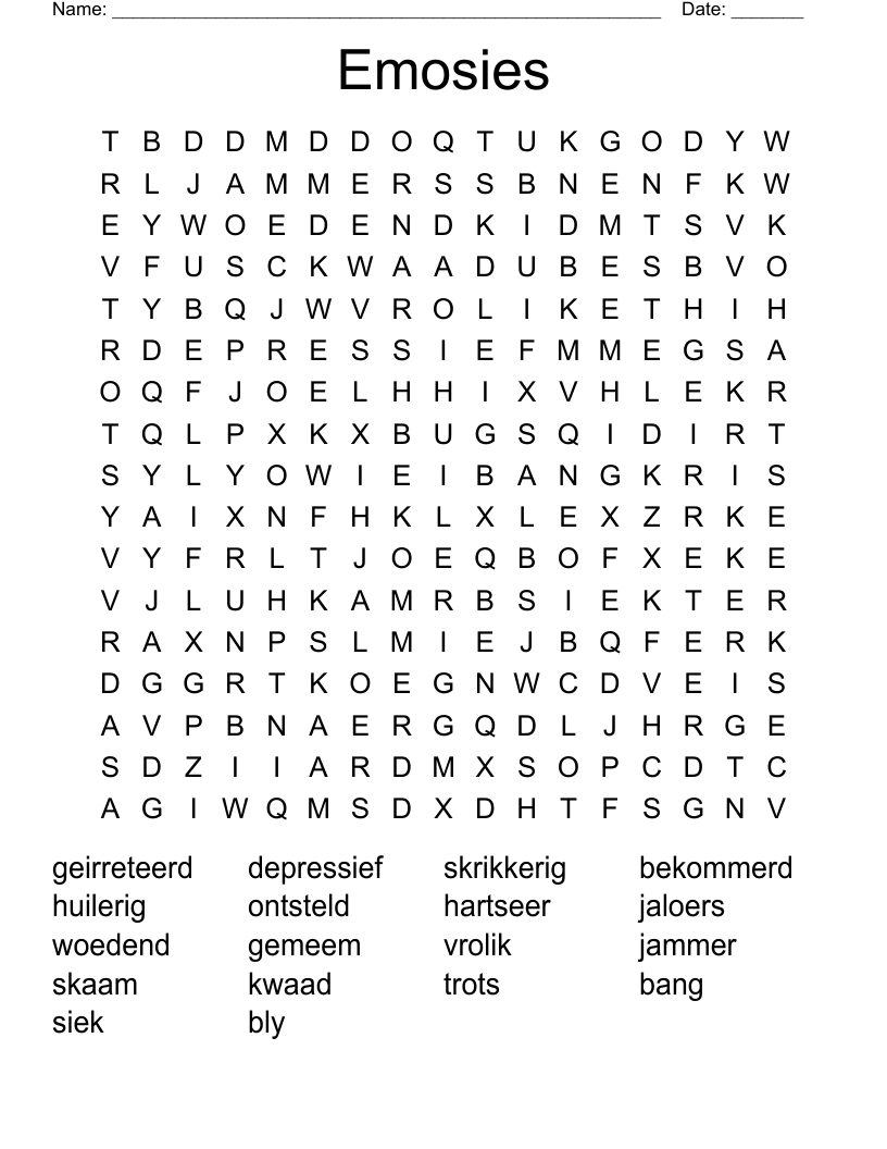 Emosies Word Search
