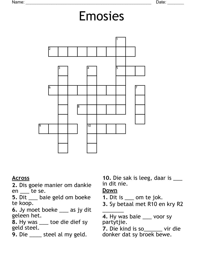 Emosies Crossword