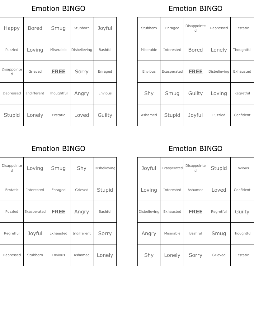 Emotion BINGO