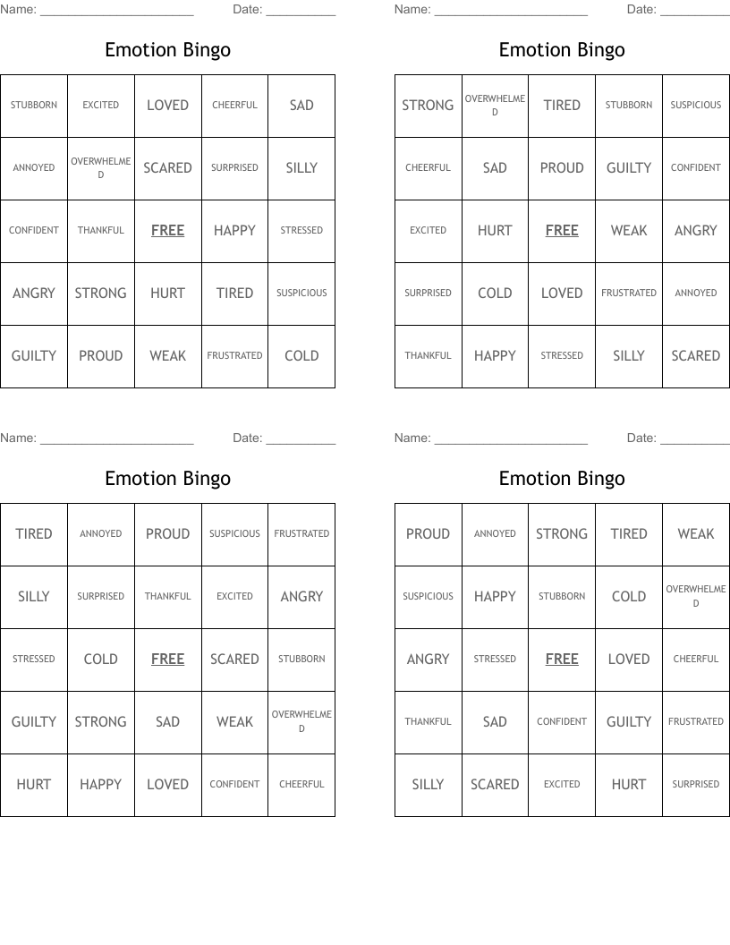 Emotion Bingo