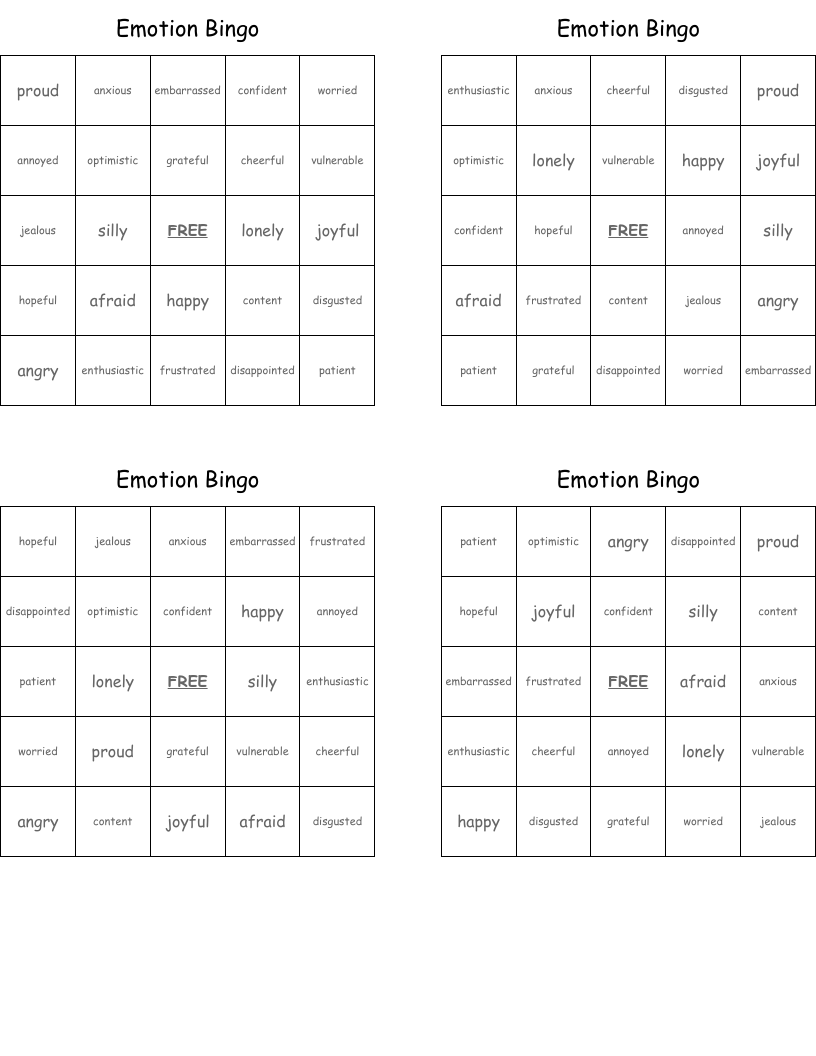 Emotion Bingo