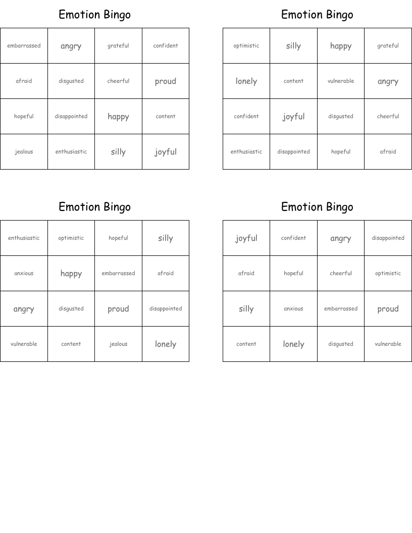 Emotion Bingo