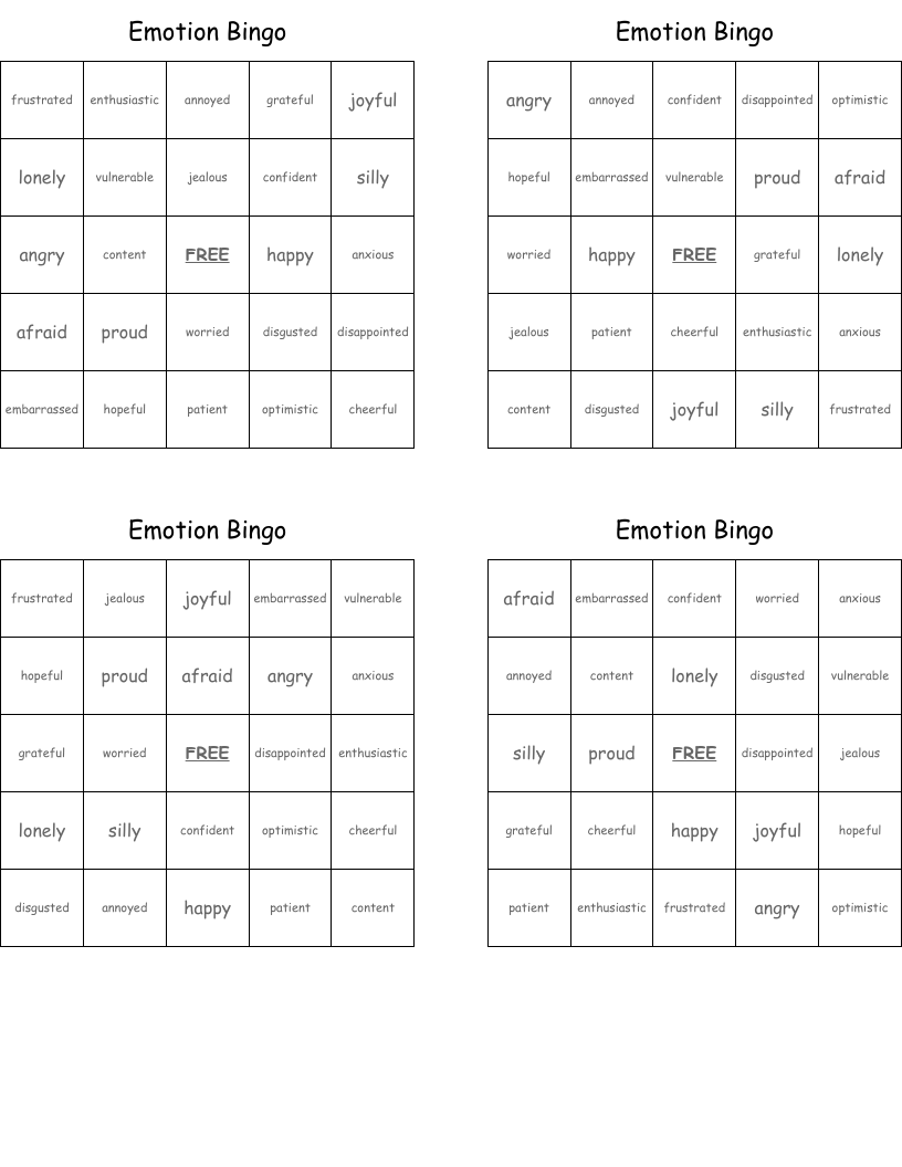 Emotion Bingo