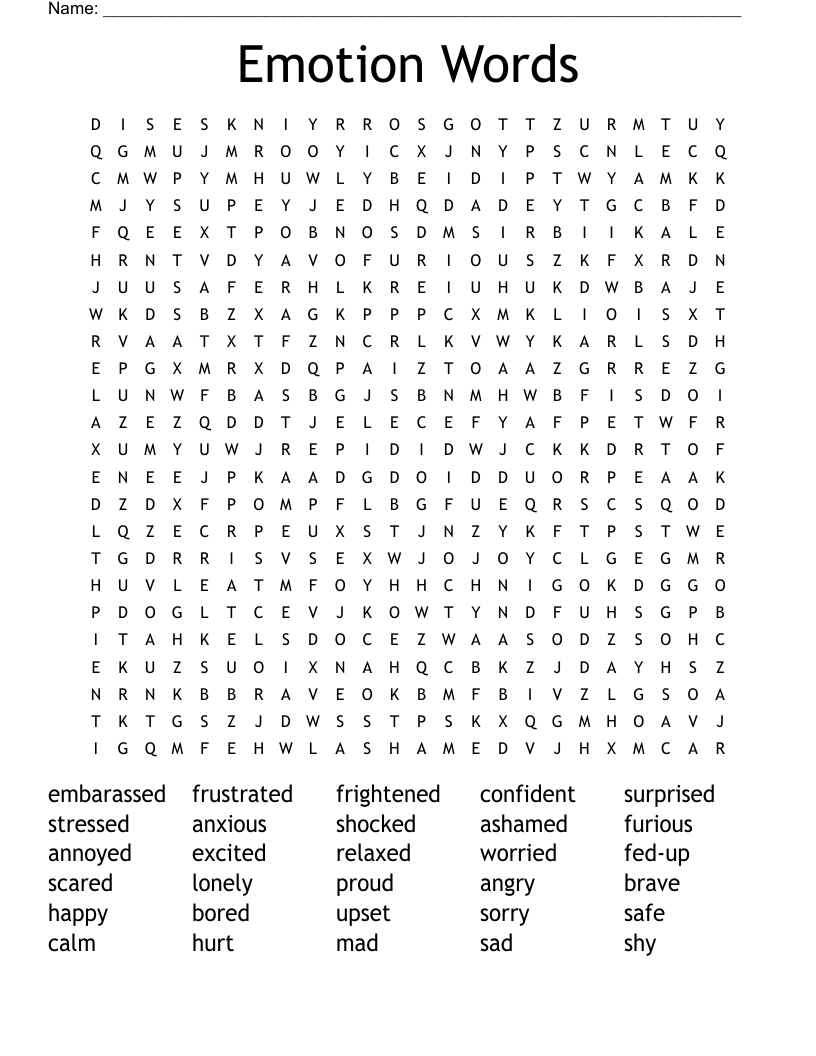 Emotion Words Word Search