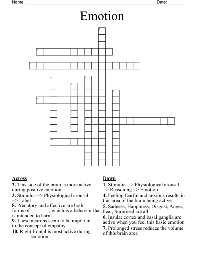 Emotion  Crossword