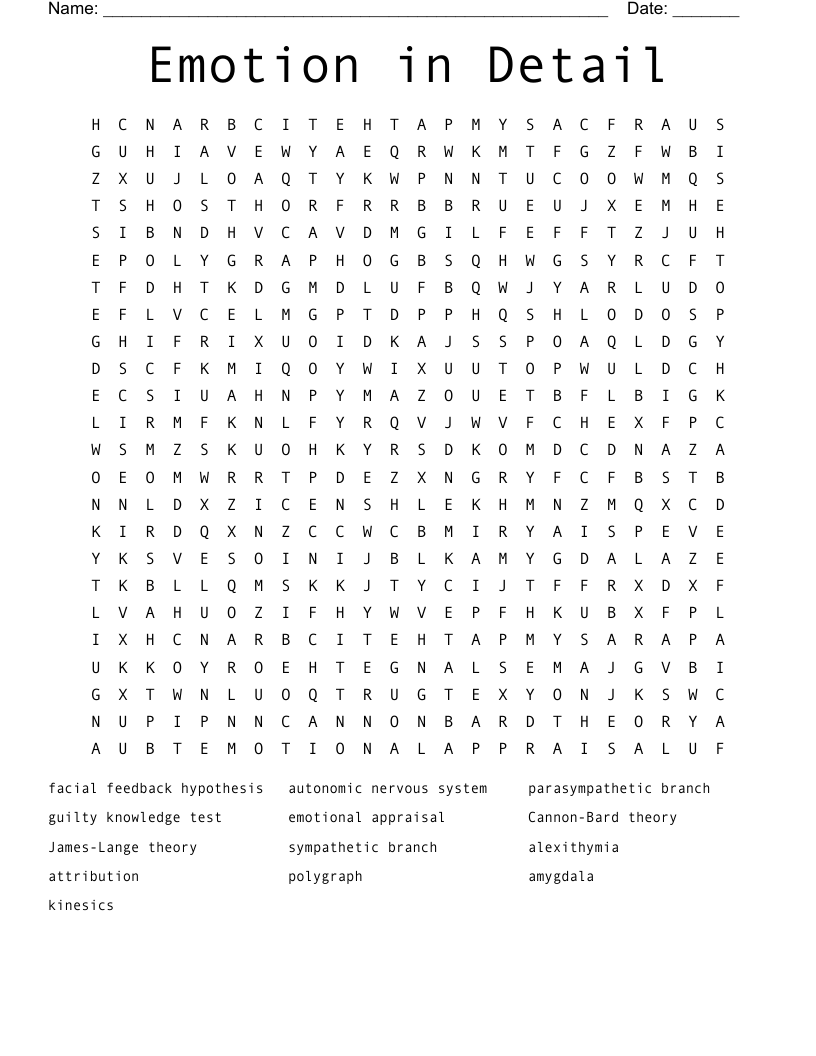 Emotion in Detail Word Search
