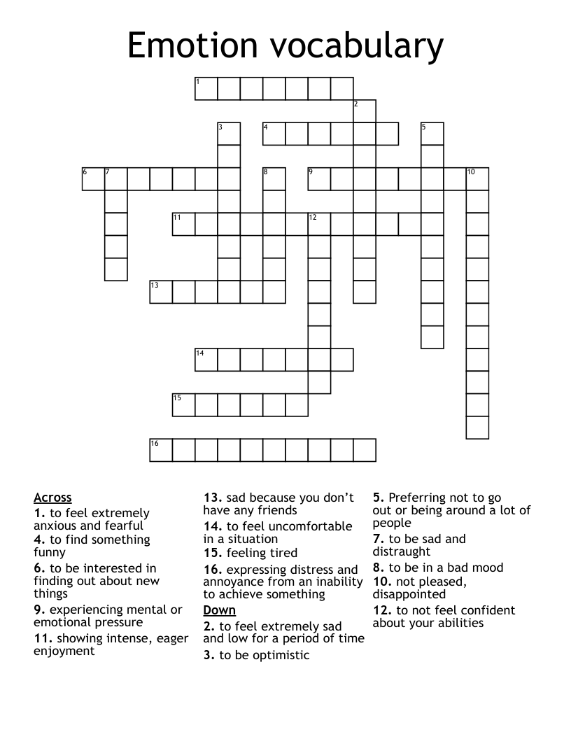Emotion vocabulary Crossword