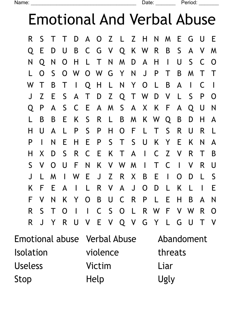 Emotional And Verbal Abuse  Word Search