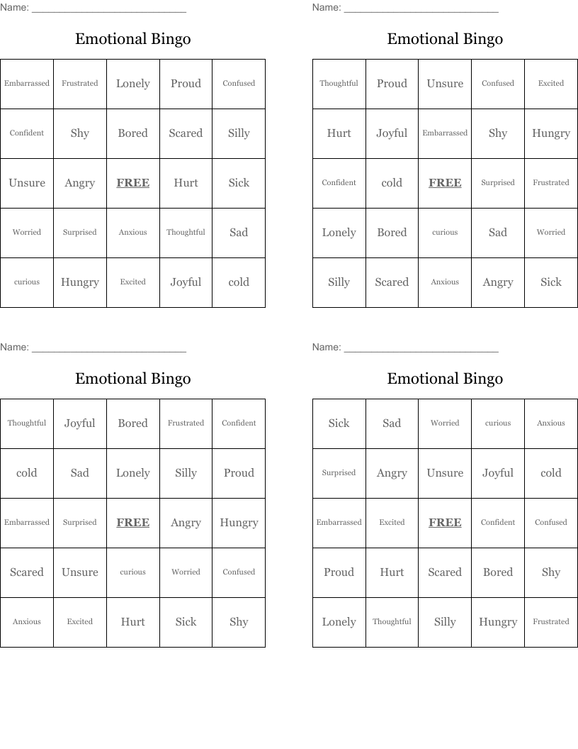 Emotional Bingo 