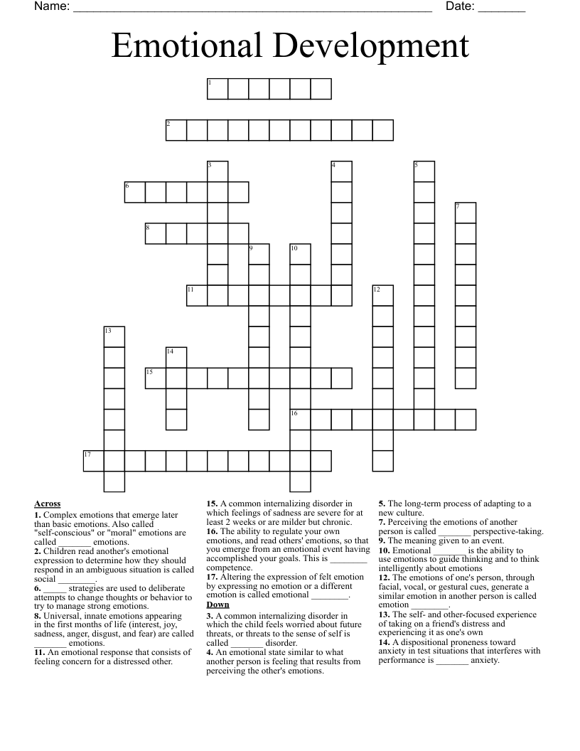 Emotional Development Crossword