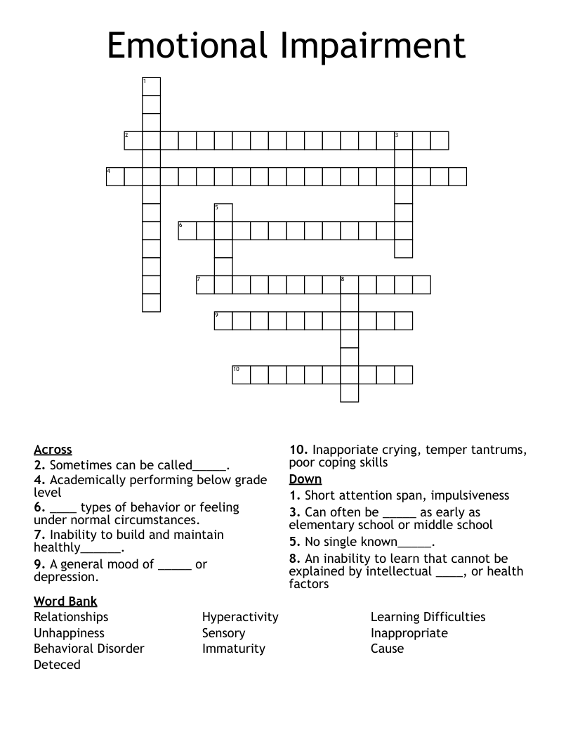 Emotional Impairment Crossword