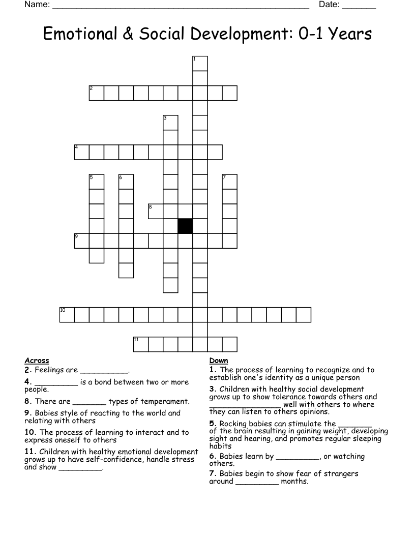 Emotional & Social Development: 0-1 Years Crossword