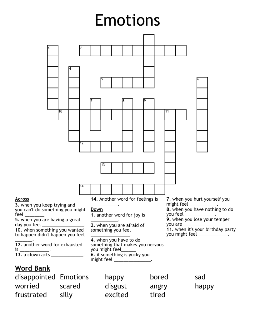 Emotions Crossword