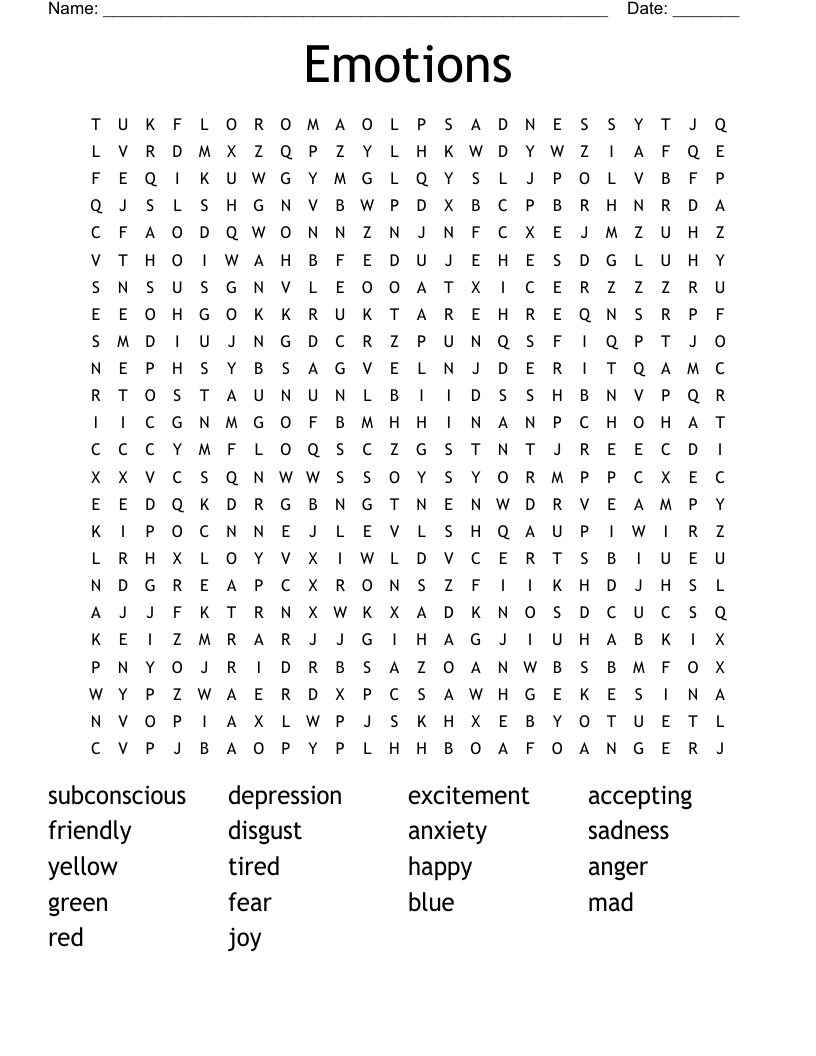 Emotions Word Search