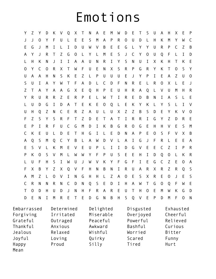 Emotions Word Search