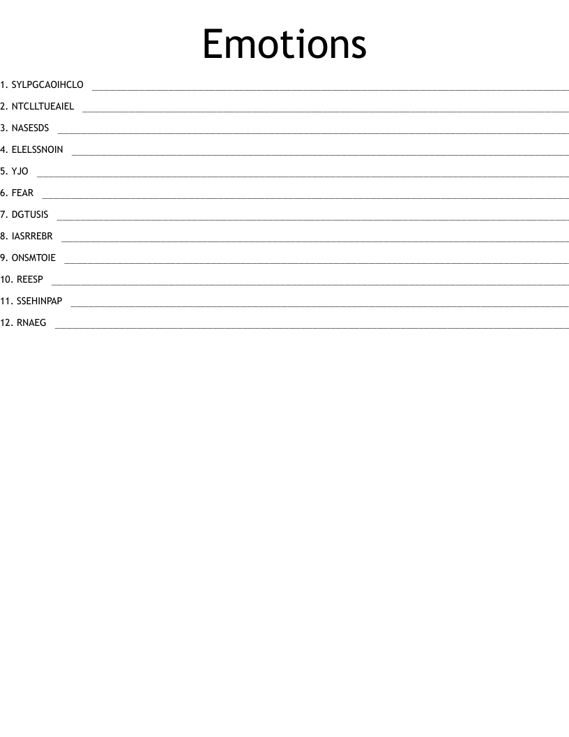 Emotions Word Scramble