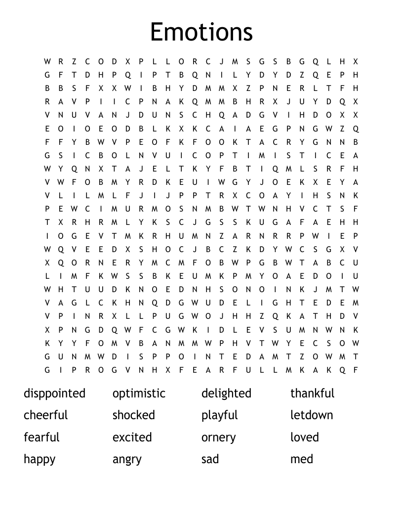 Emotions Word Search