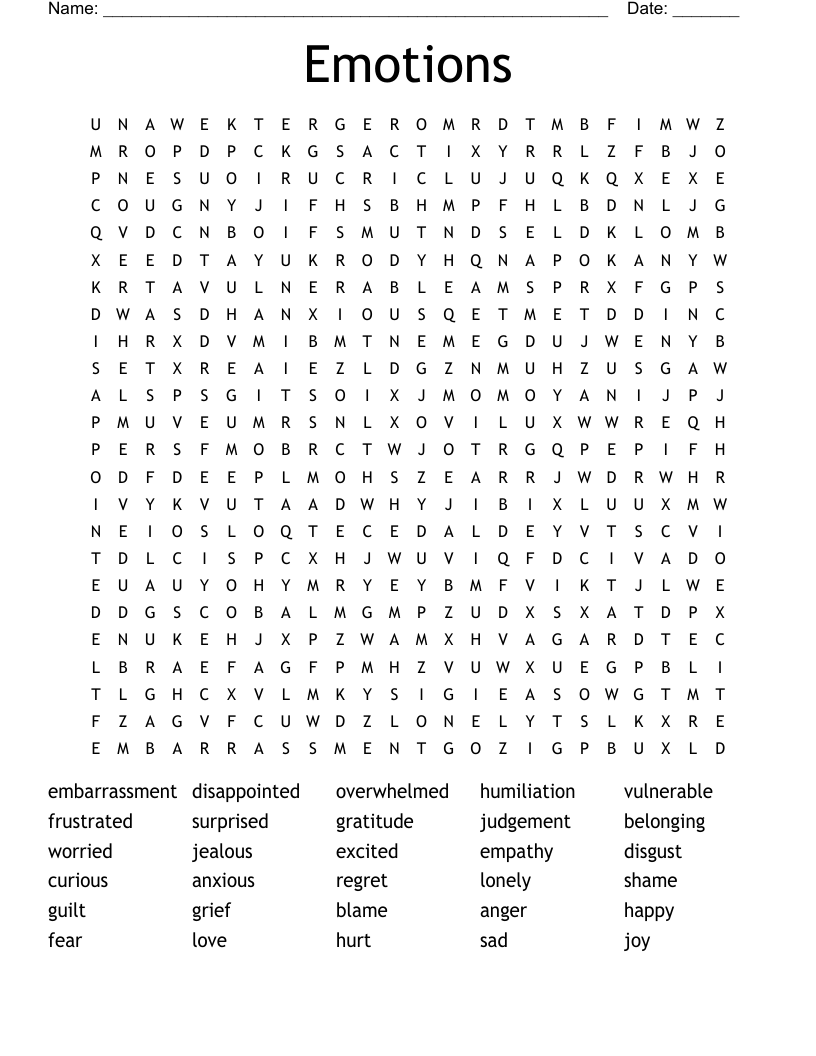 Emotions Word Search