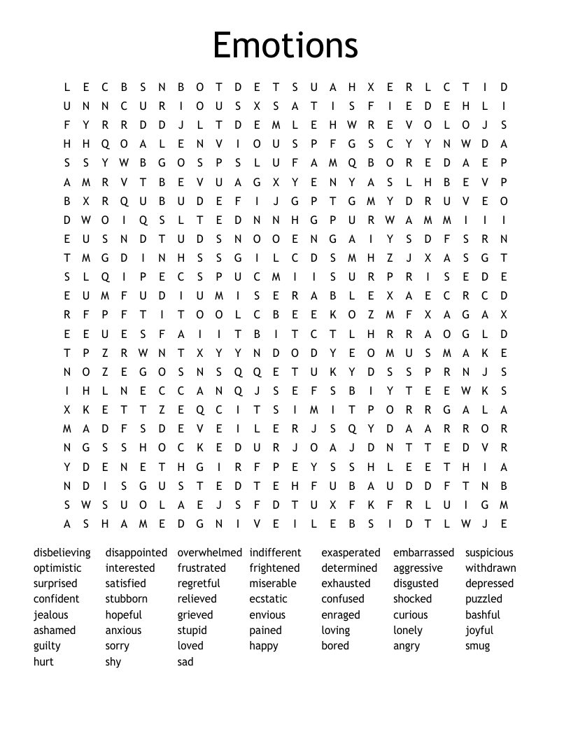 Emotions Word Search