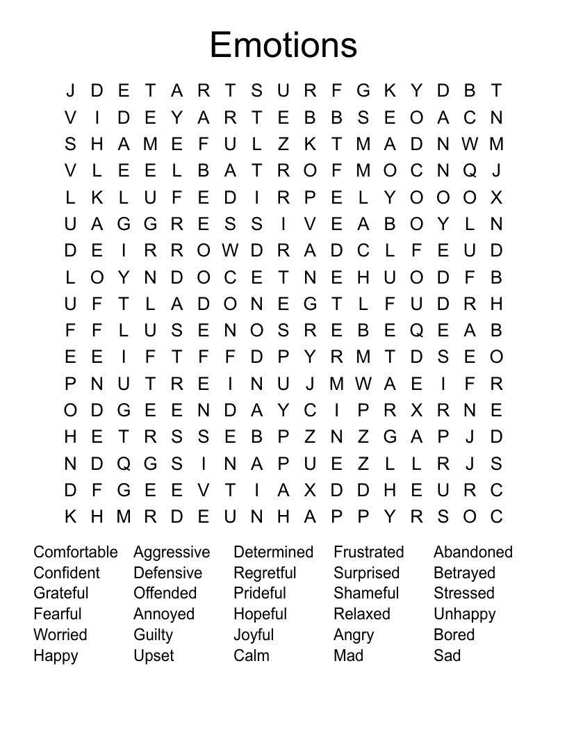 Emotions Word Search