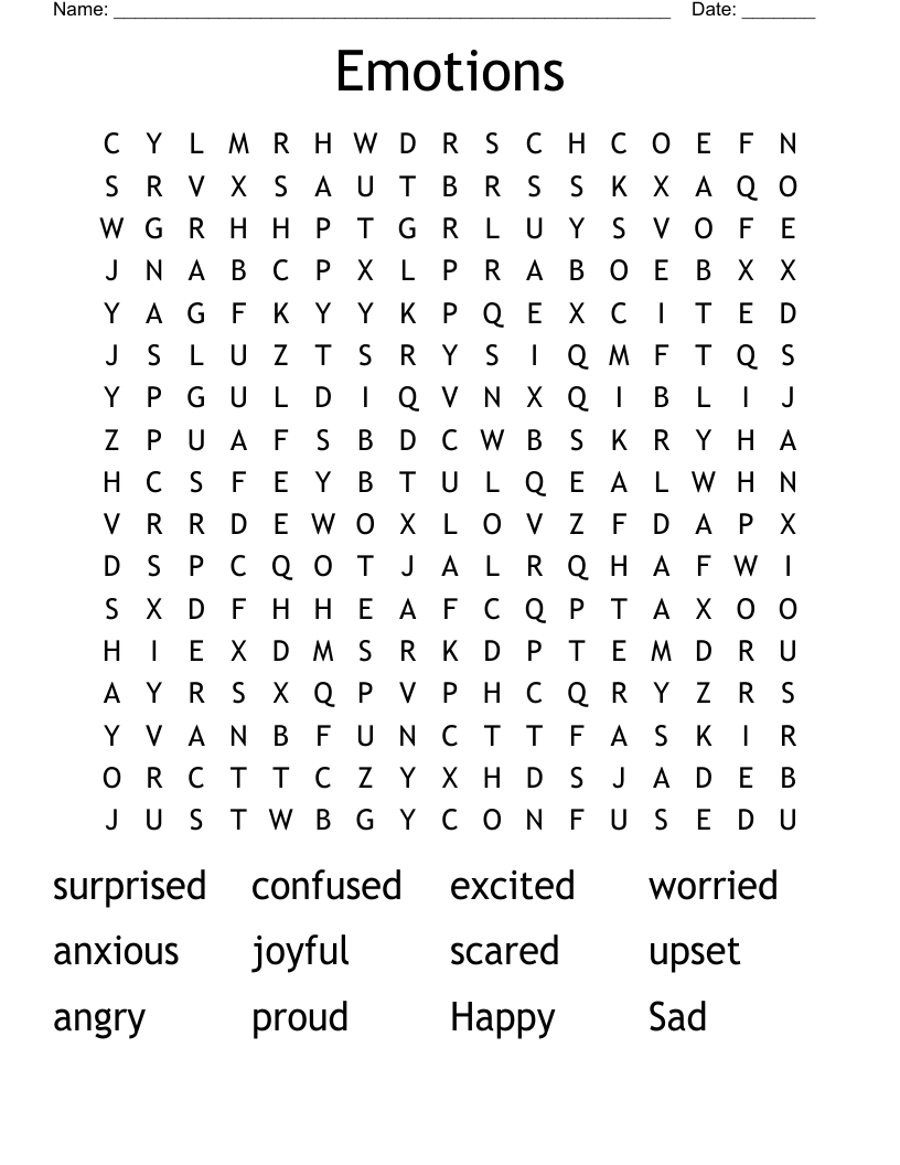 Emotions Word Search