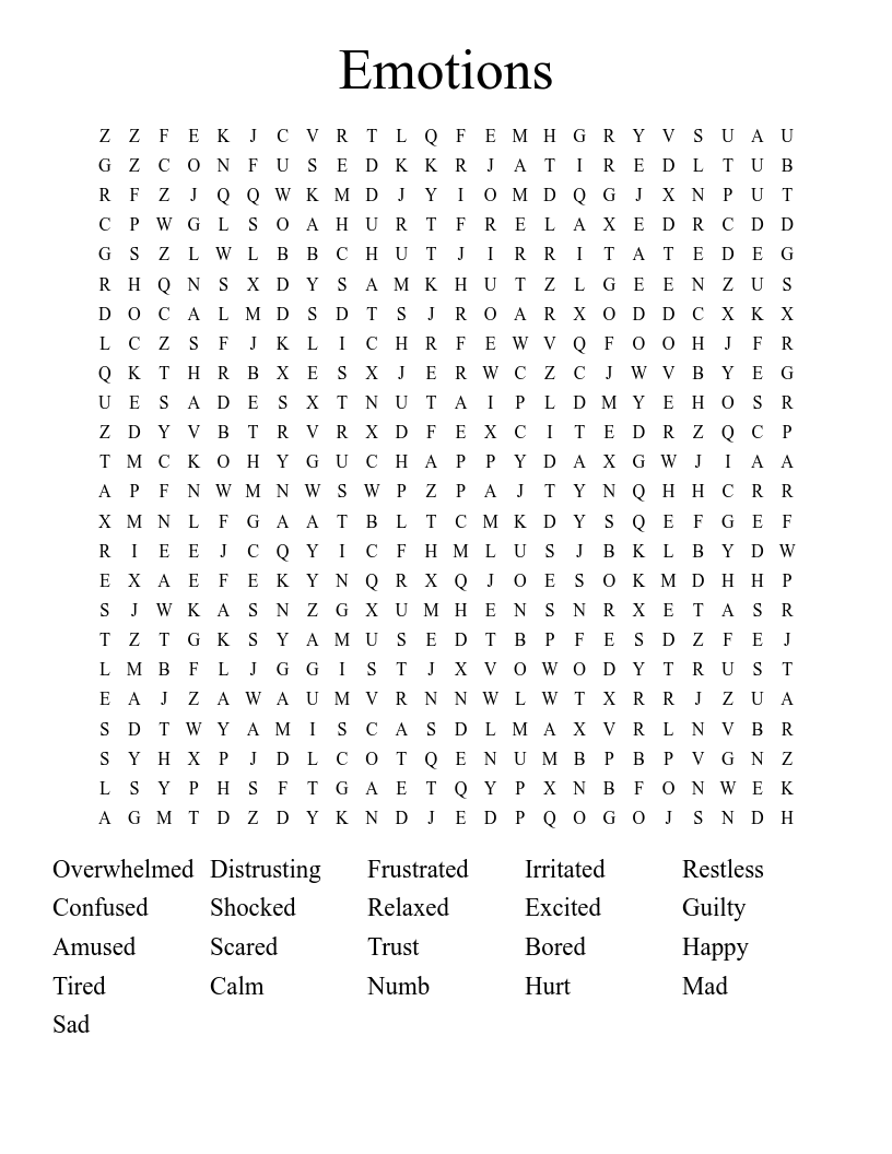 Emotions Word Search