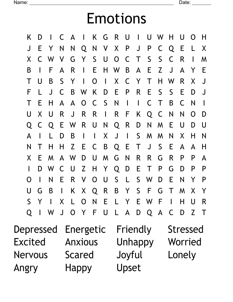 Emotions Word Search