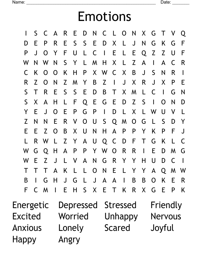 Emotions Word Search