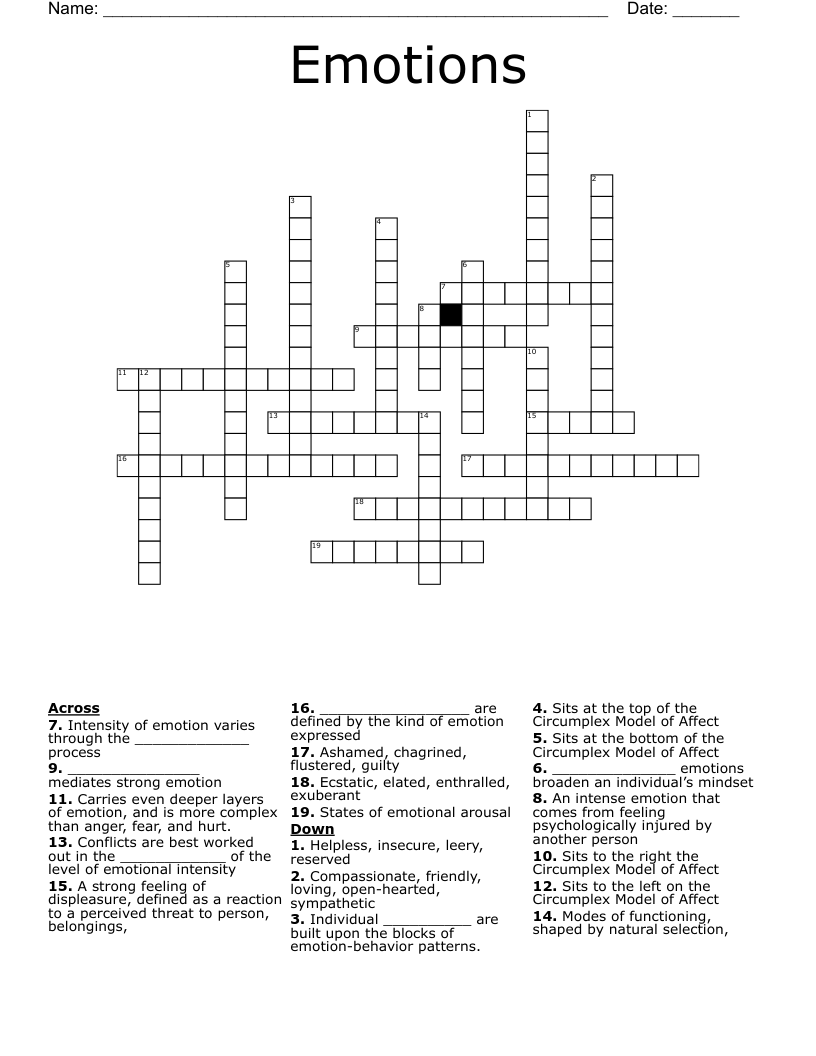 Emotions Crossword