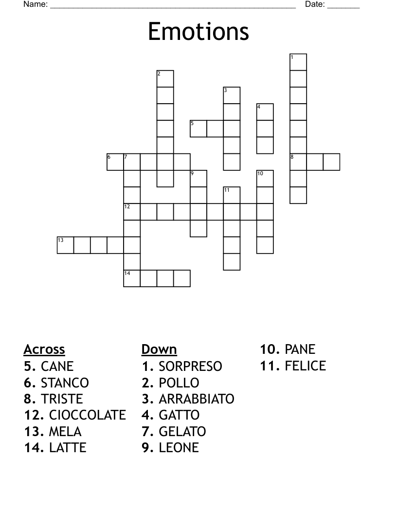 Emotions Crossword