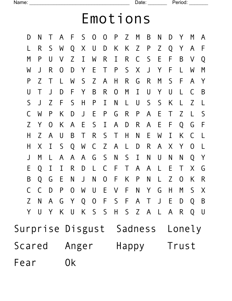 Emotions Word Search