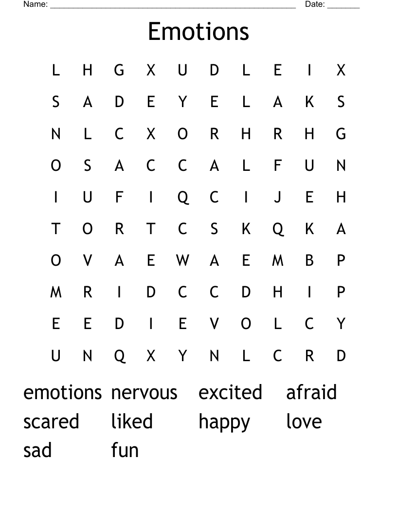 Emotions Word Search