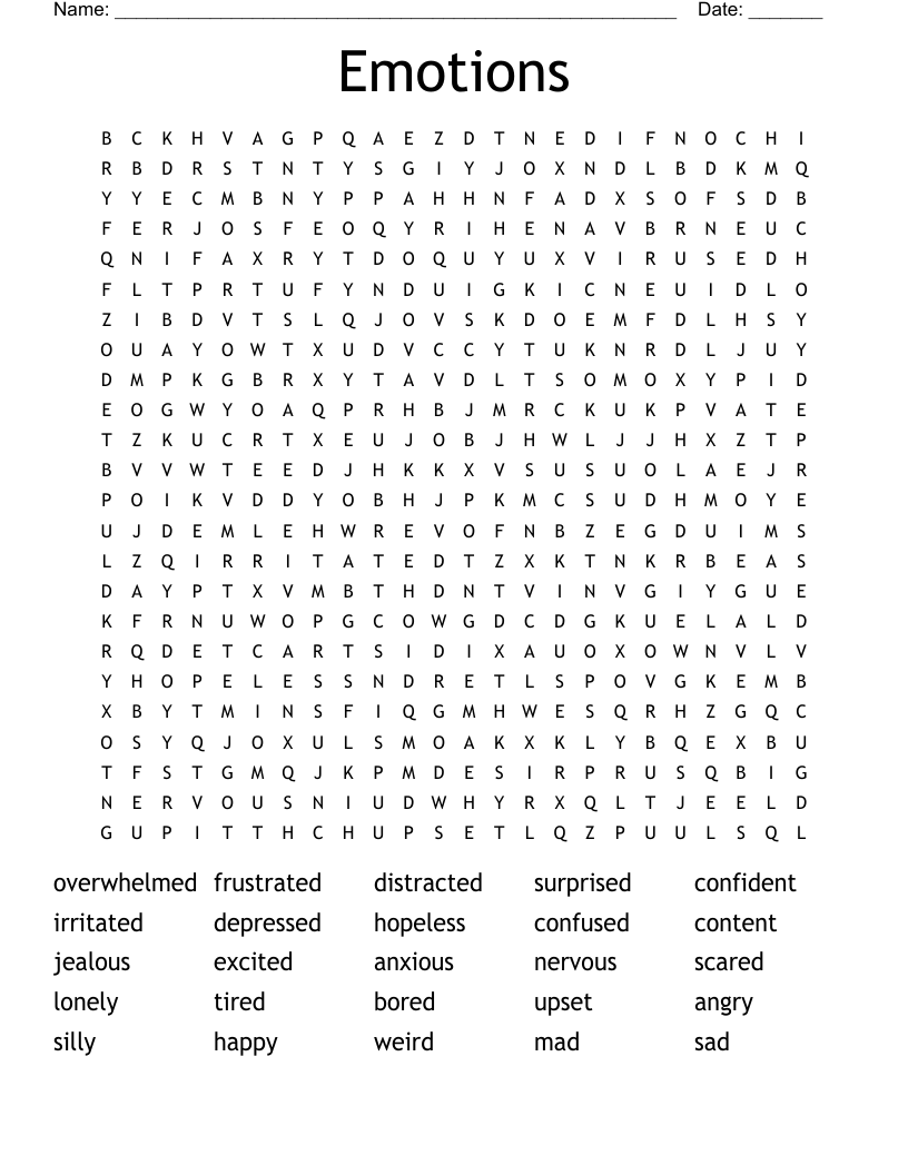 Emotions Word Search