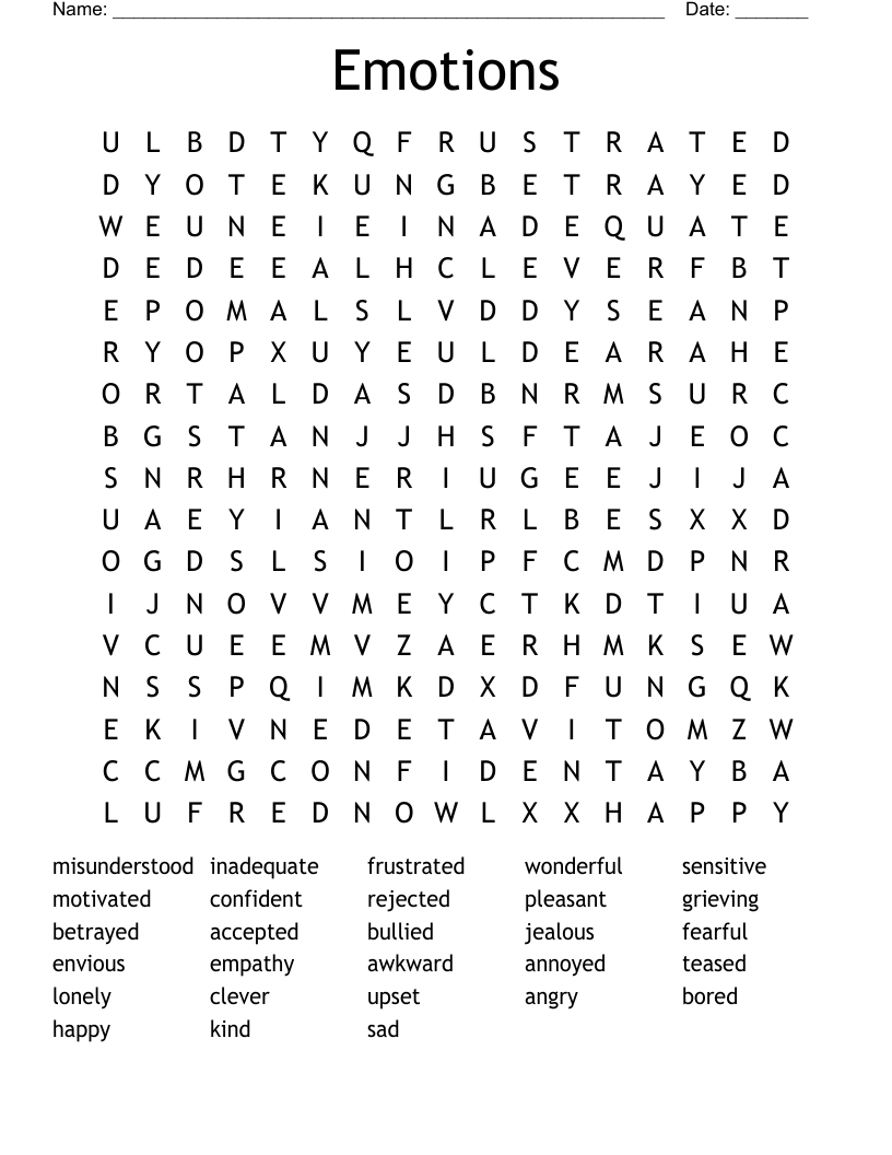 Emotions Word Search