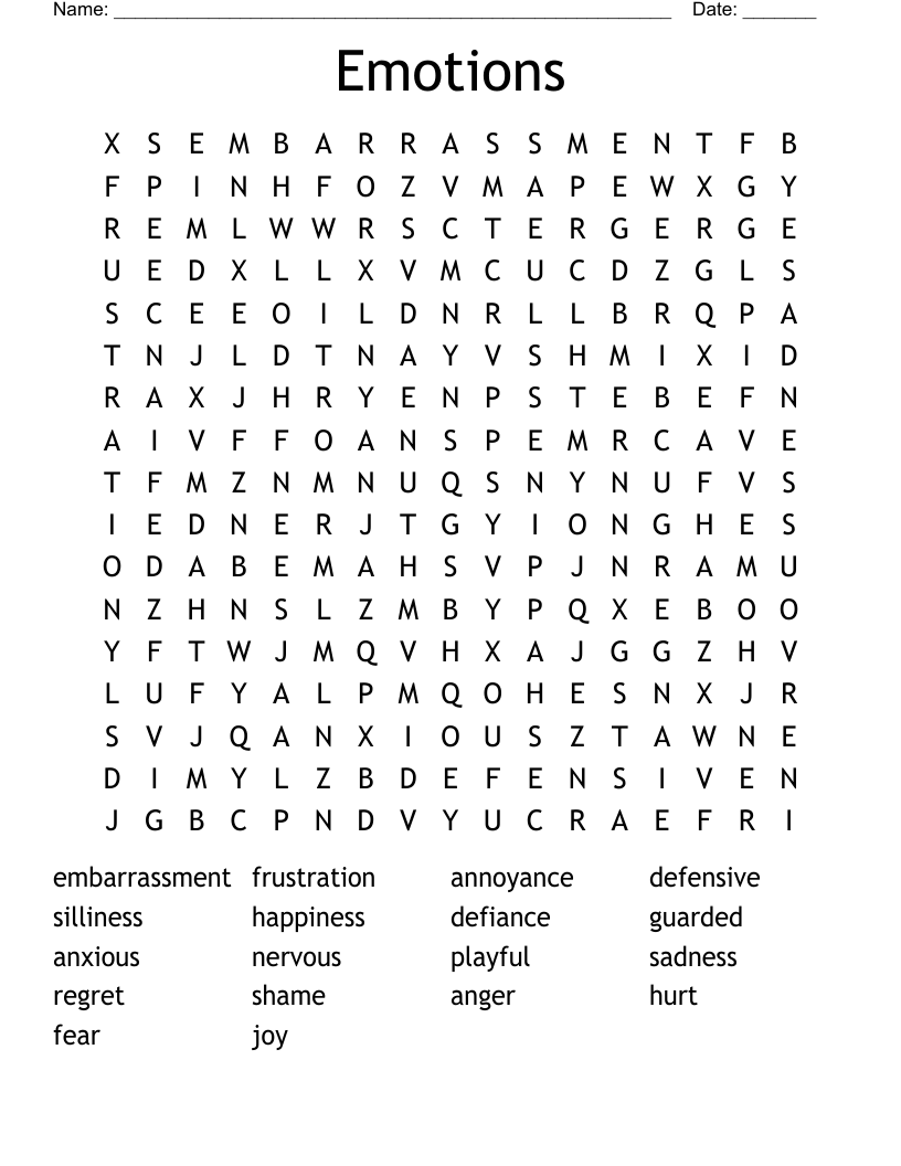 Emotions Word Search