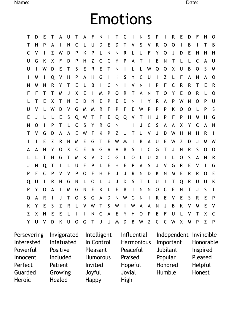 Emotions Word Search
